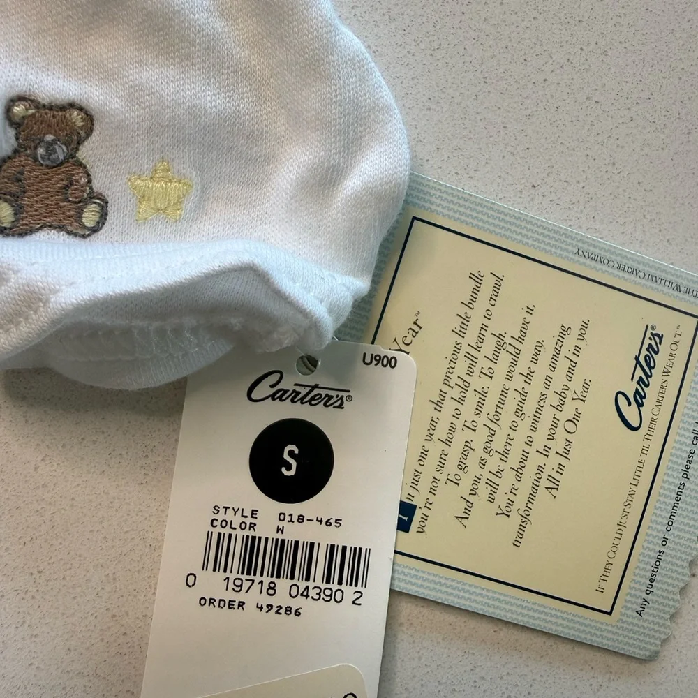 VTG Carter's Deadstock Collared Onesie - Blue Gingham & Embroidered Bear - 0-3M‎
